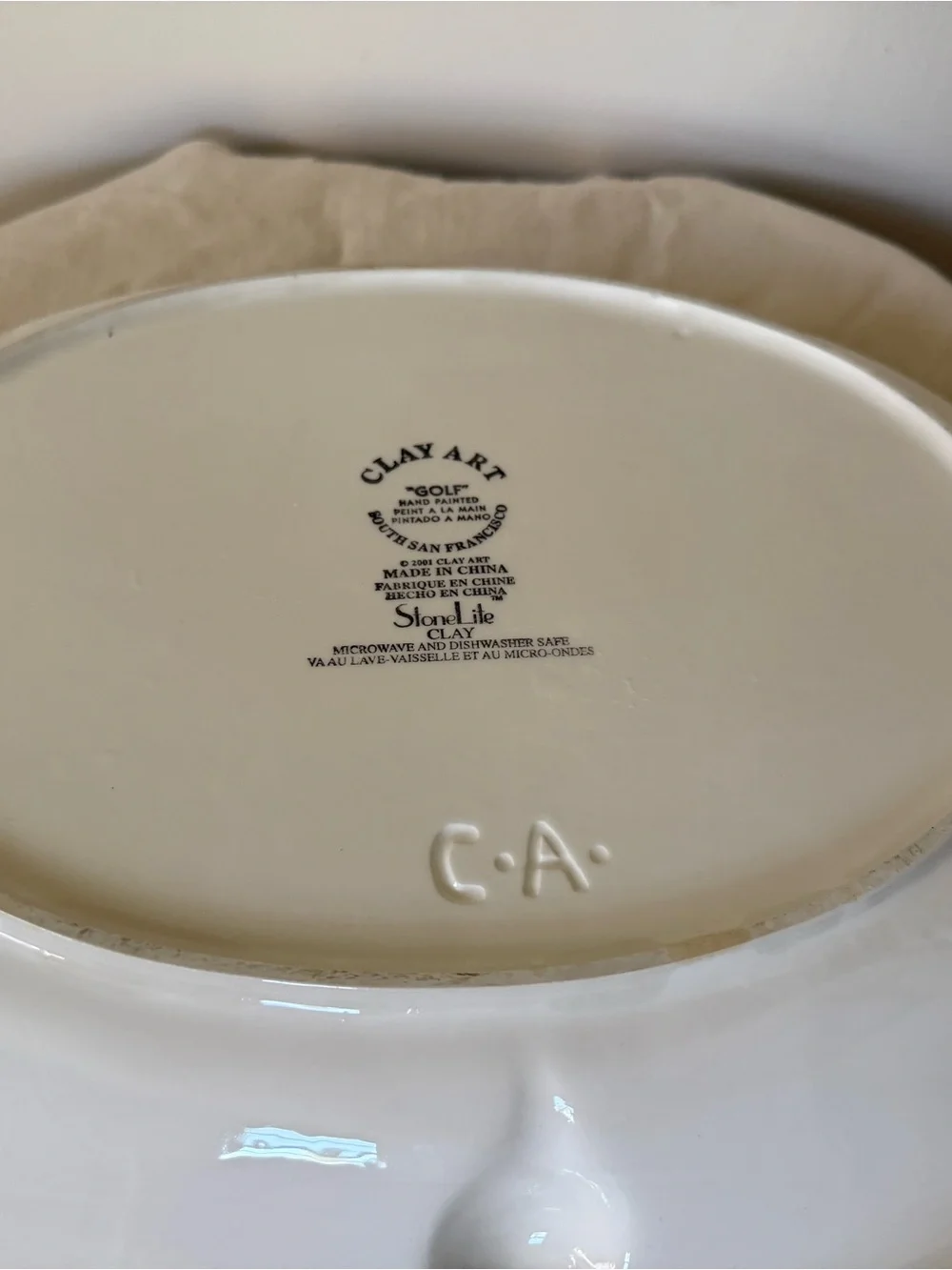 Vintage Hand-Painted CLAY ART 3D Golf-Themed Ceramic Serving Bowl chip & dip